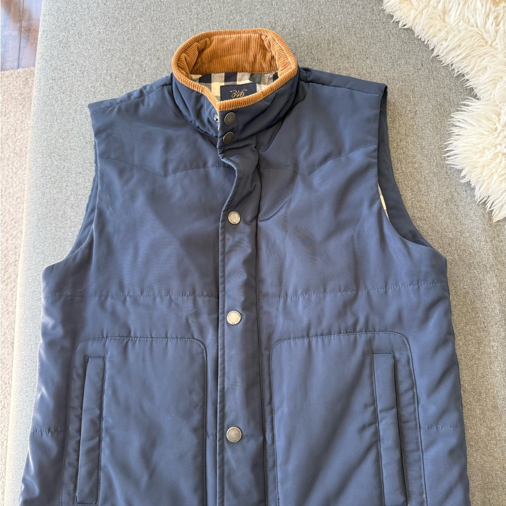 Brooks Brothers Navy Quilted Vest with Tan Corduroy Collar